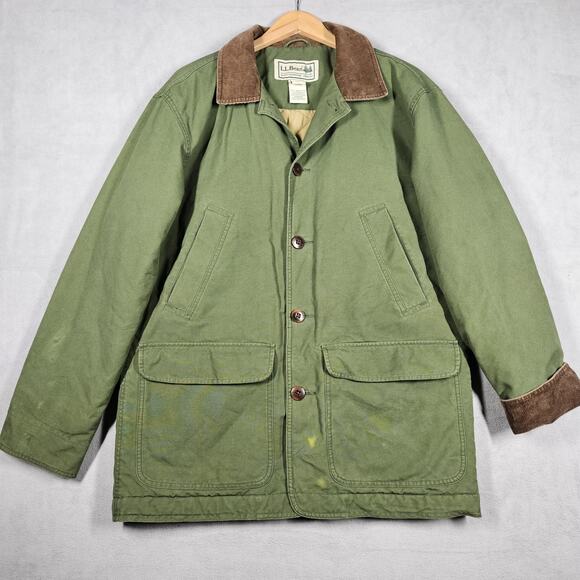 Vintage LL Bean Chore Coat Mens M Green Barn Hunting Thinsulate Canvas Winter - Picture 1 of 16